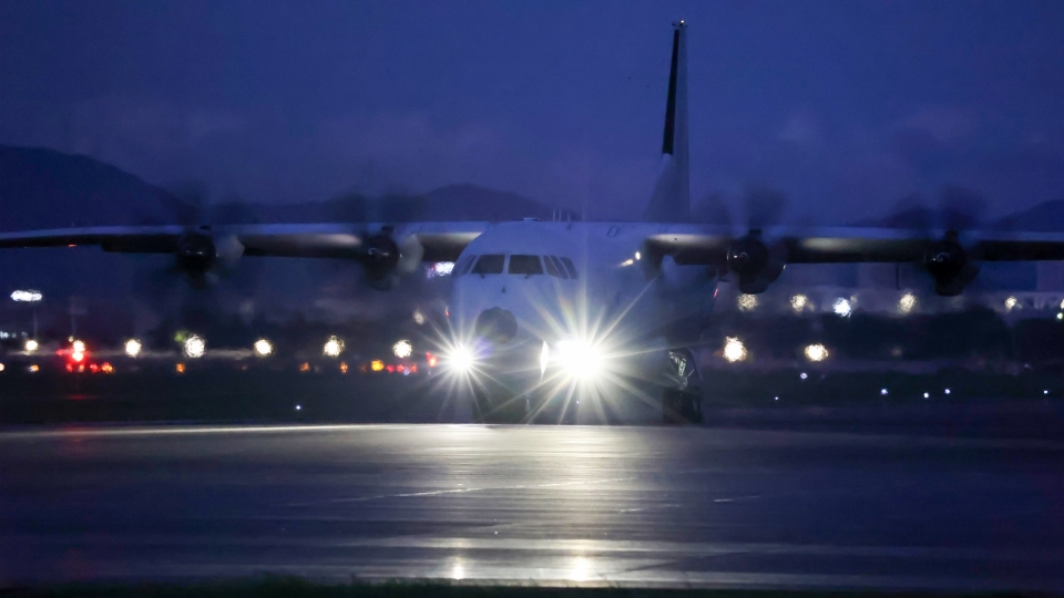 Y-9 transport aircraft lands on training base
