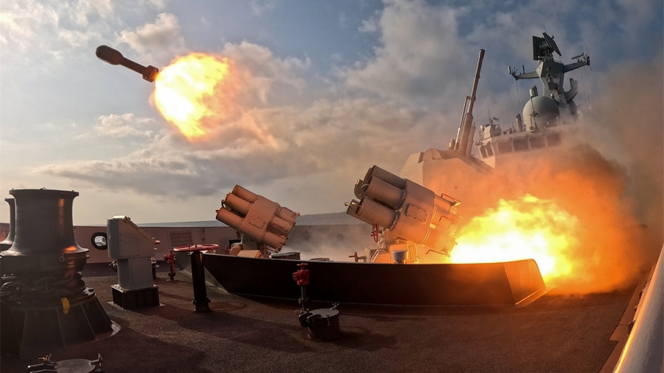 Frigates in live-fire training