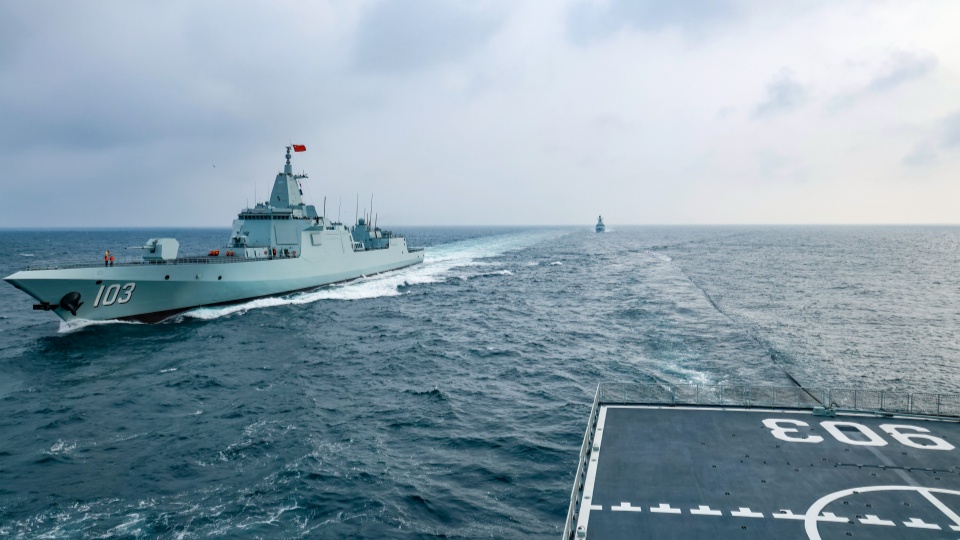 Naval vessels conduct underway replenishment