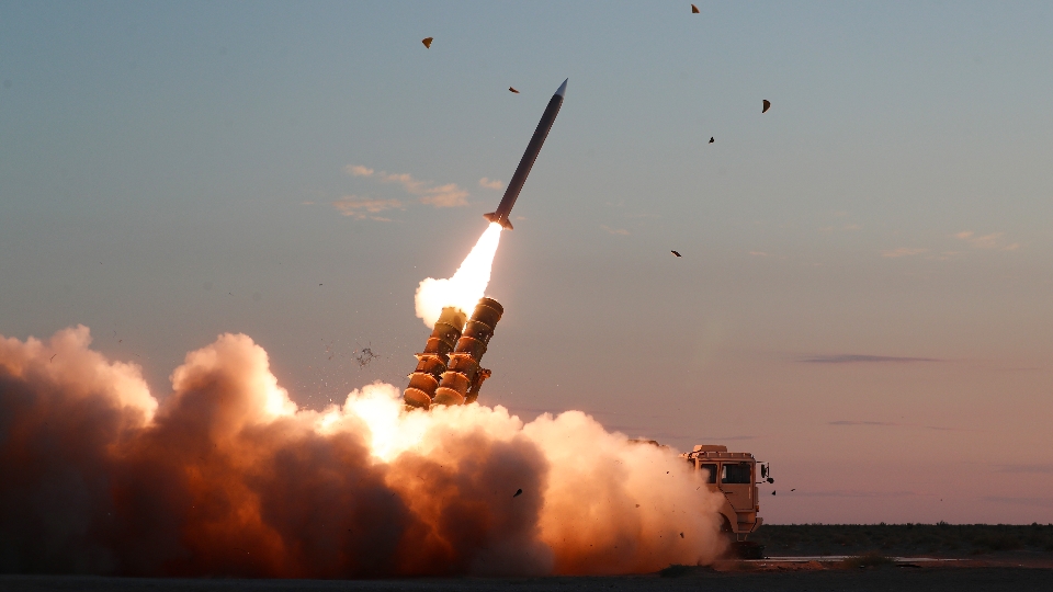 Air defense missile systems fire in training