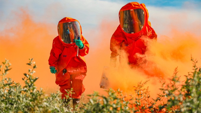 Chemical defense soldiers conduct CBRN decontamination 