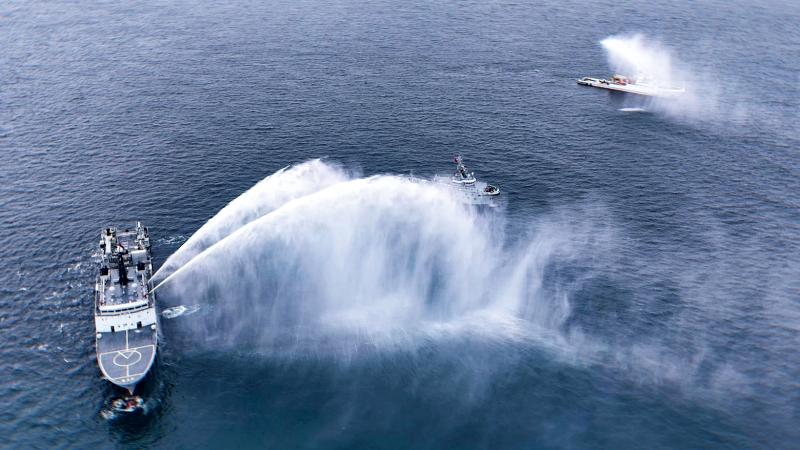 Rescue ship engages in damage-control training