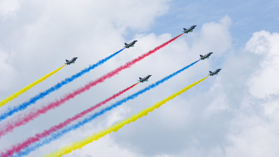 J-10 fighters of Bayi Aerobatic Team perform aerobatic flight