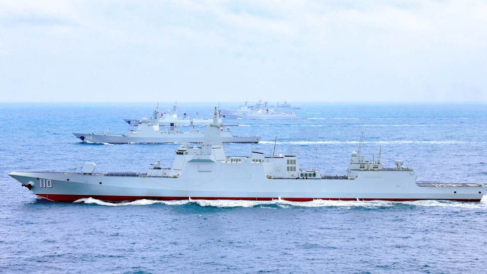 PLA Navy destroyer flotilla sails in formation