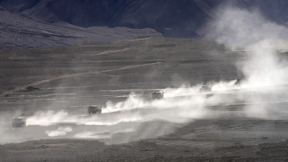Military vehicles in long-distance maneuver 