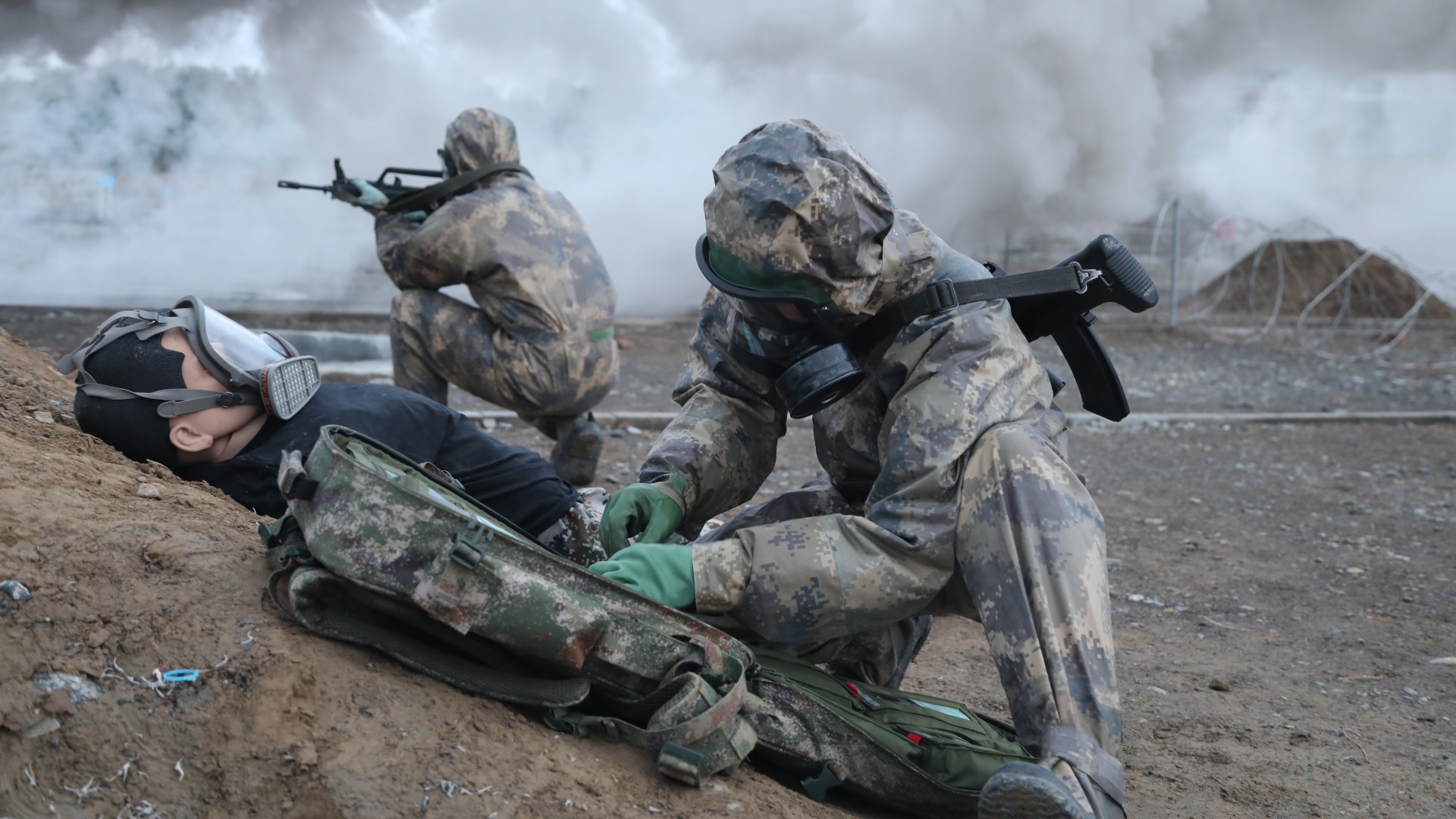 Army Troops in CBRN First Aid Exercise