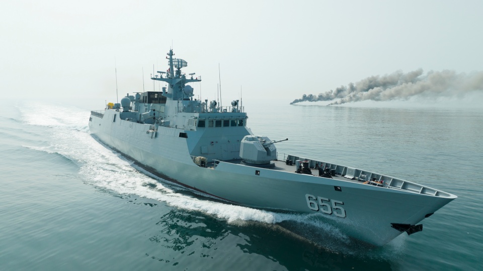 Type 056A corvette Huangshi in training
