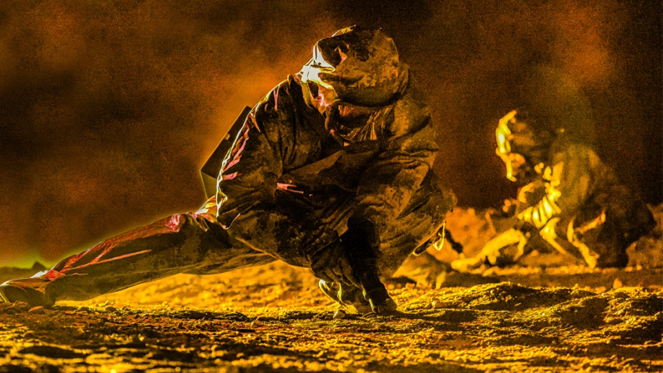 Chemical defense troops train at night