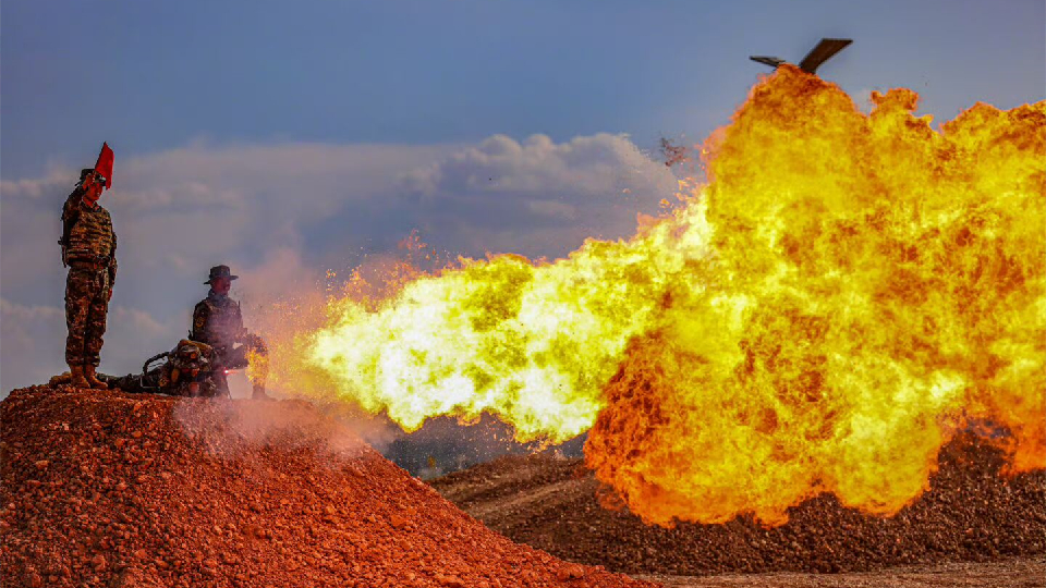 Flamethrower Sprays Scorching Fire