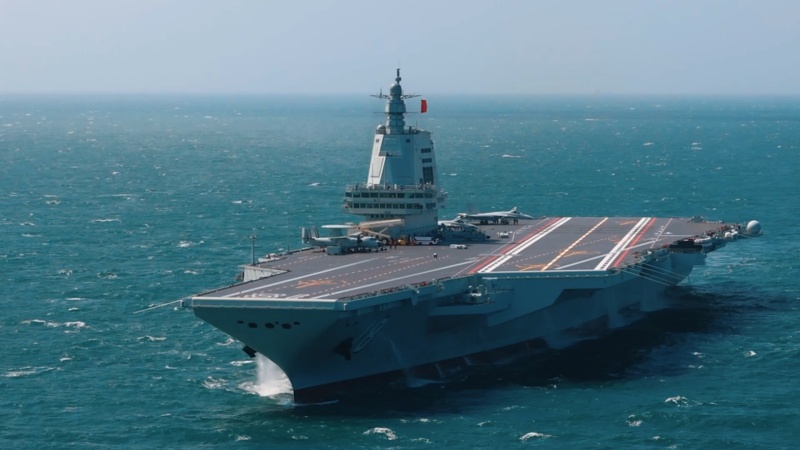 Chinese PLA Navy's Aircraft Carrier Fujian Conducts First Maritime Live-force Training