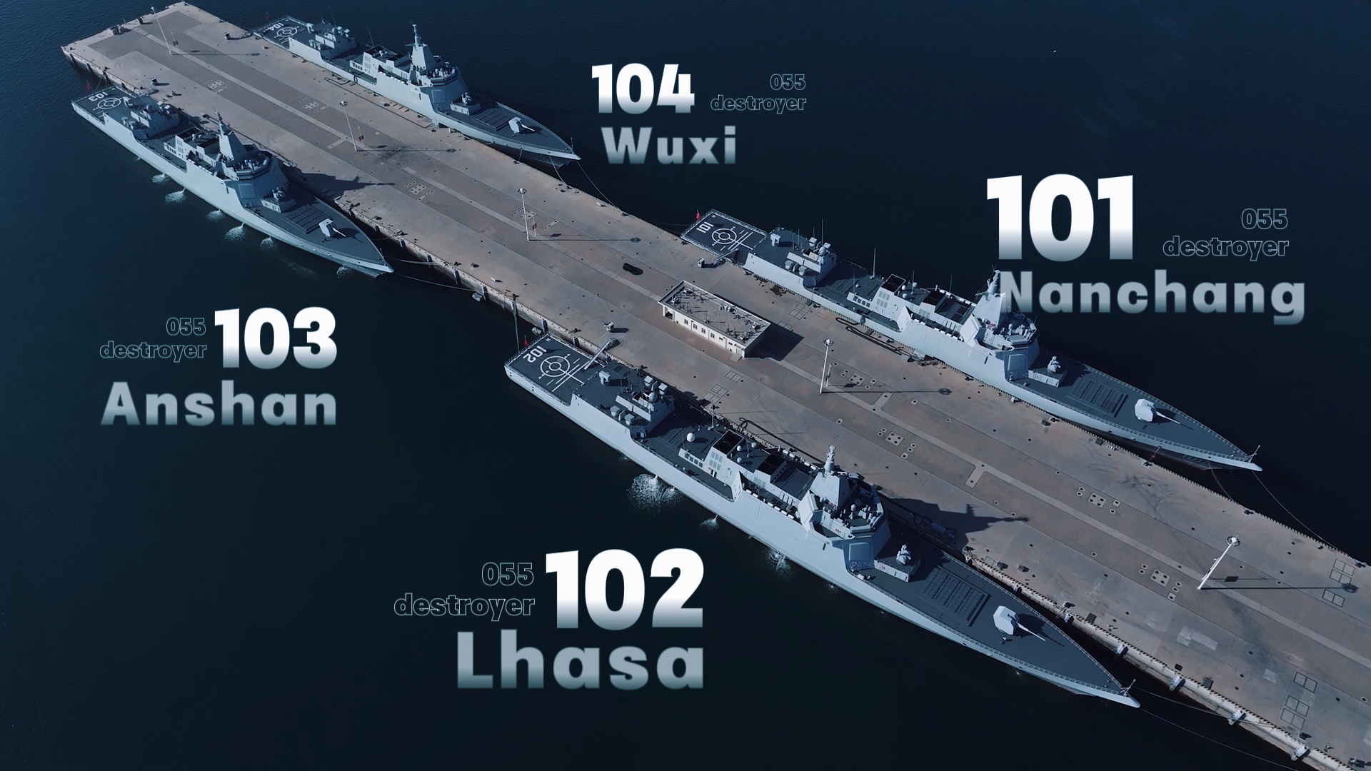 Four Type 055 Guided-missile Destroyers in Maritime Training