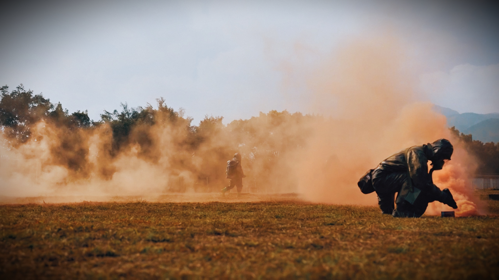 PLA Army soldiers operate robotic dogs in chemical defense training