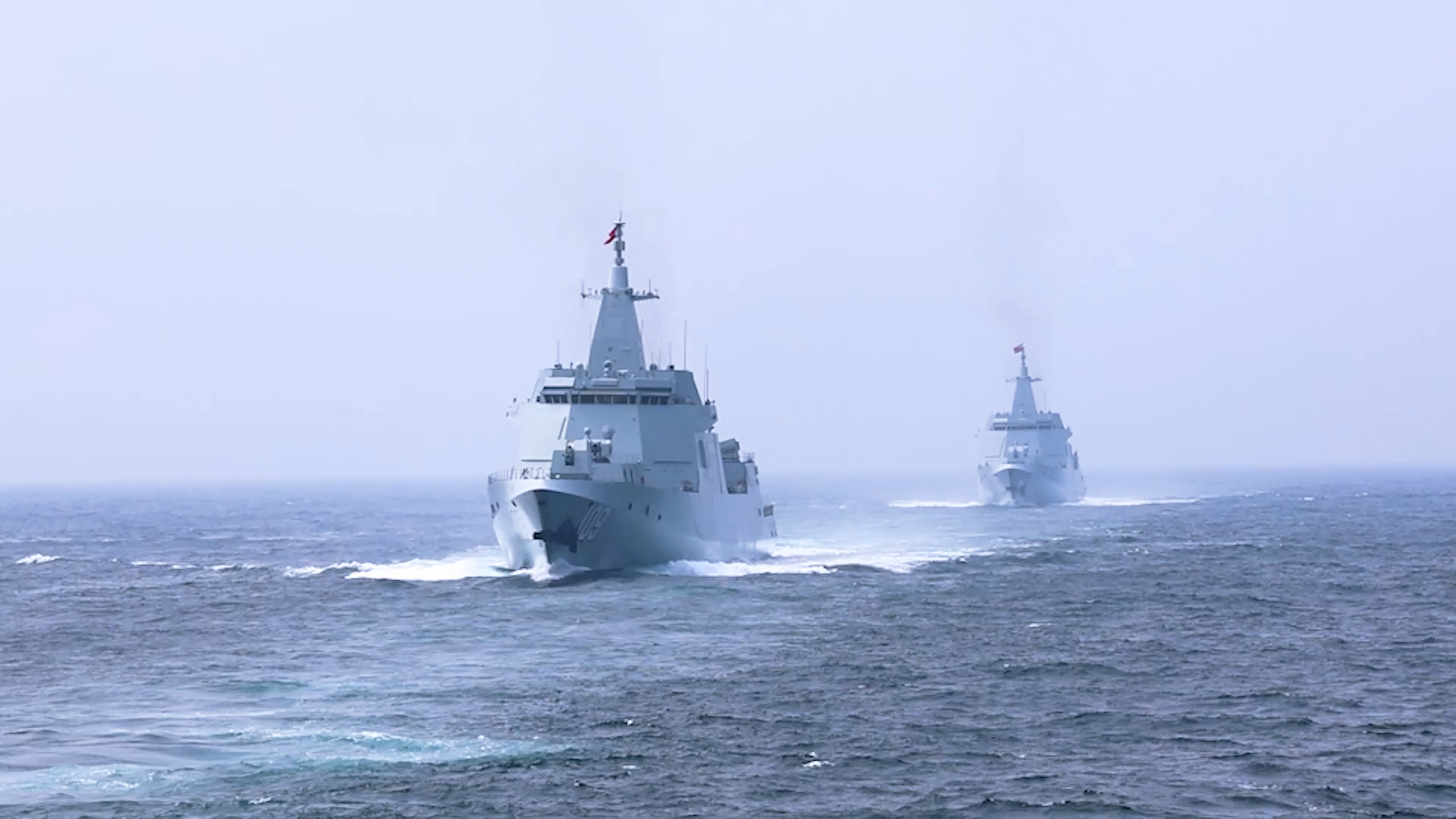 Type 055 Destroyers Anqing and Dongguan Conduct Combat Training