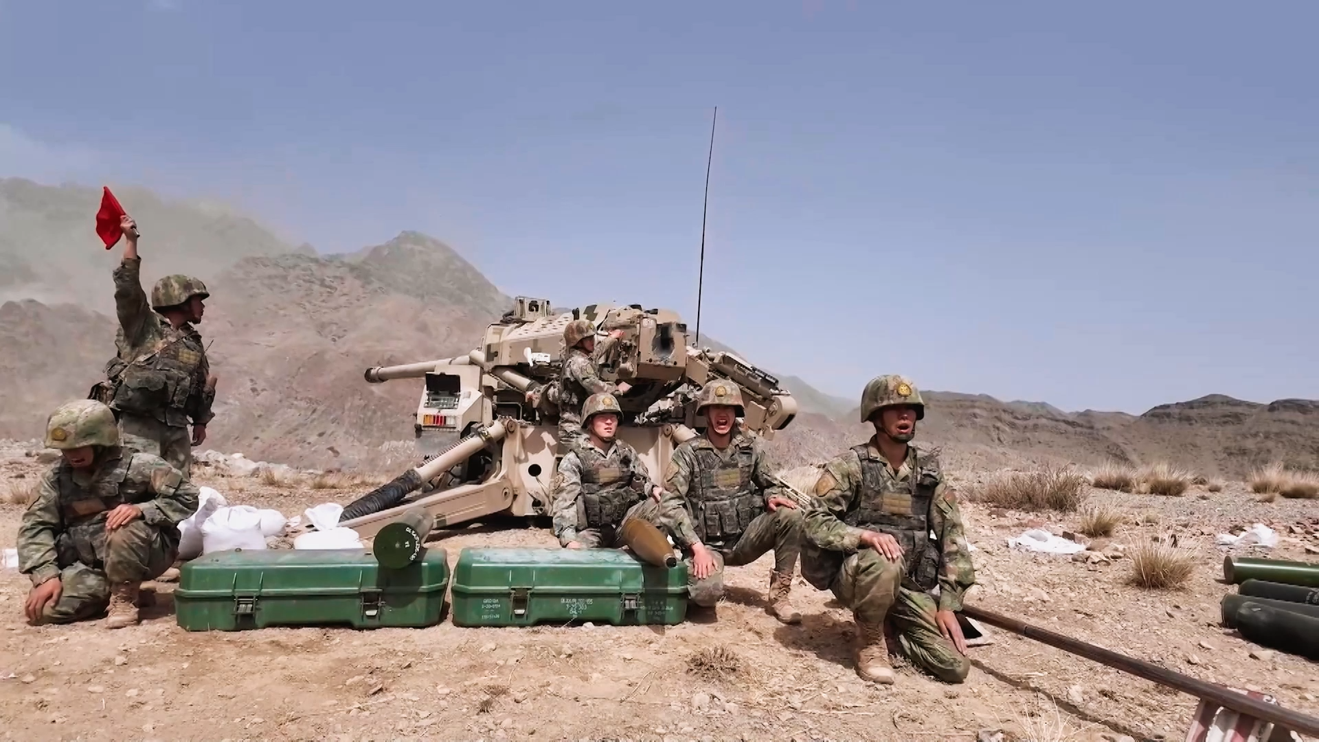 Wheeled Self-propelled Howitzers Roar in Gobi Desert