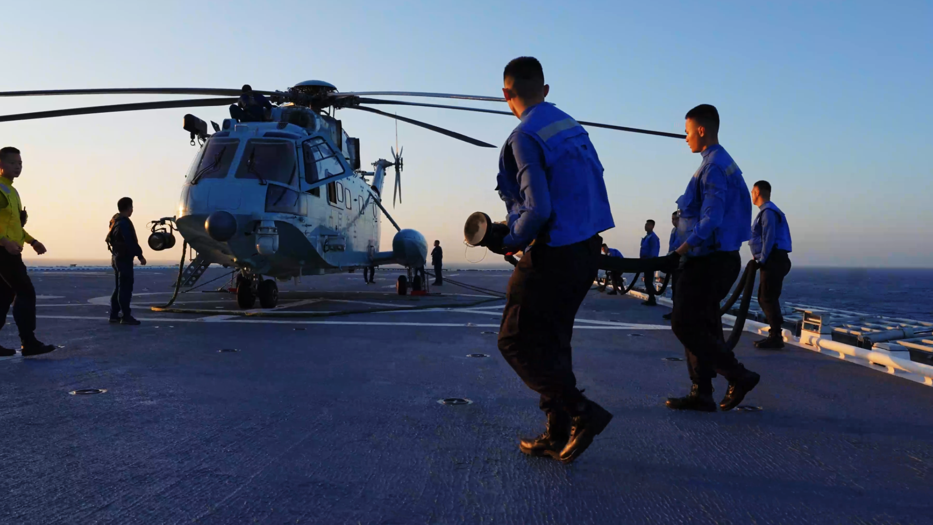 PLAN Amphibious Assault Ship in All-Element Combat Training