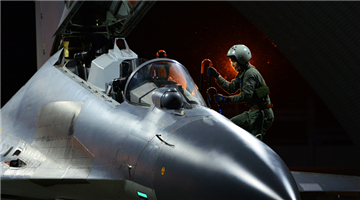 Ground crews use flags to guide fighters