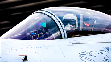 Fighter jets head for take-off on taxiway before flight