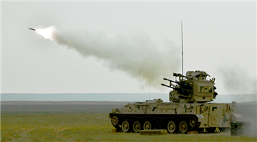 Anti-aircraft missiles launched at mock aerial targets