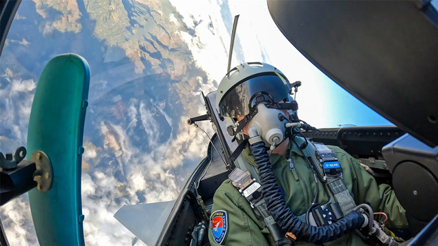 Pilot in flight training exercise