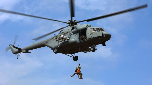 Helicopter engages in search and rescue training