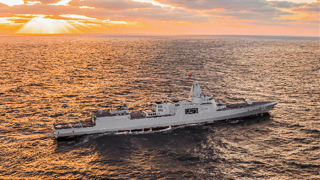 Type-055 destroyer sails at sea