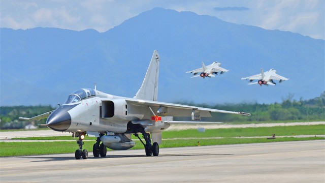 Fighter jets take off in formation