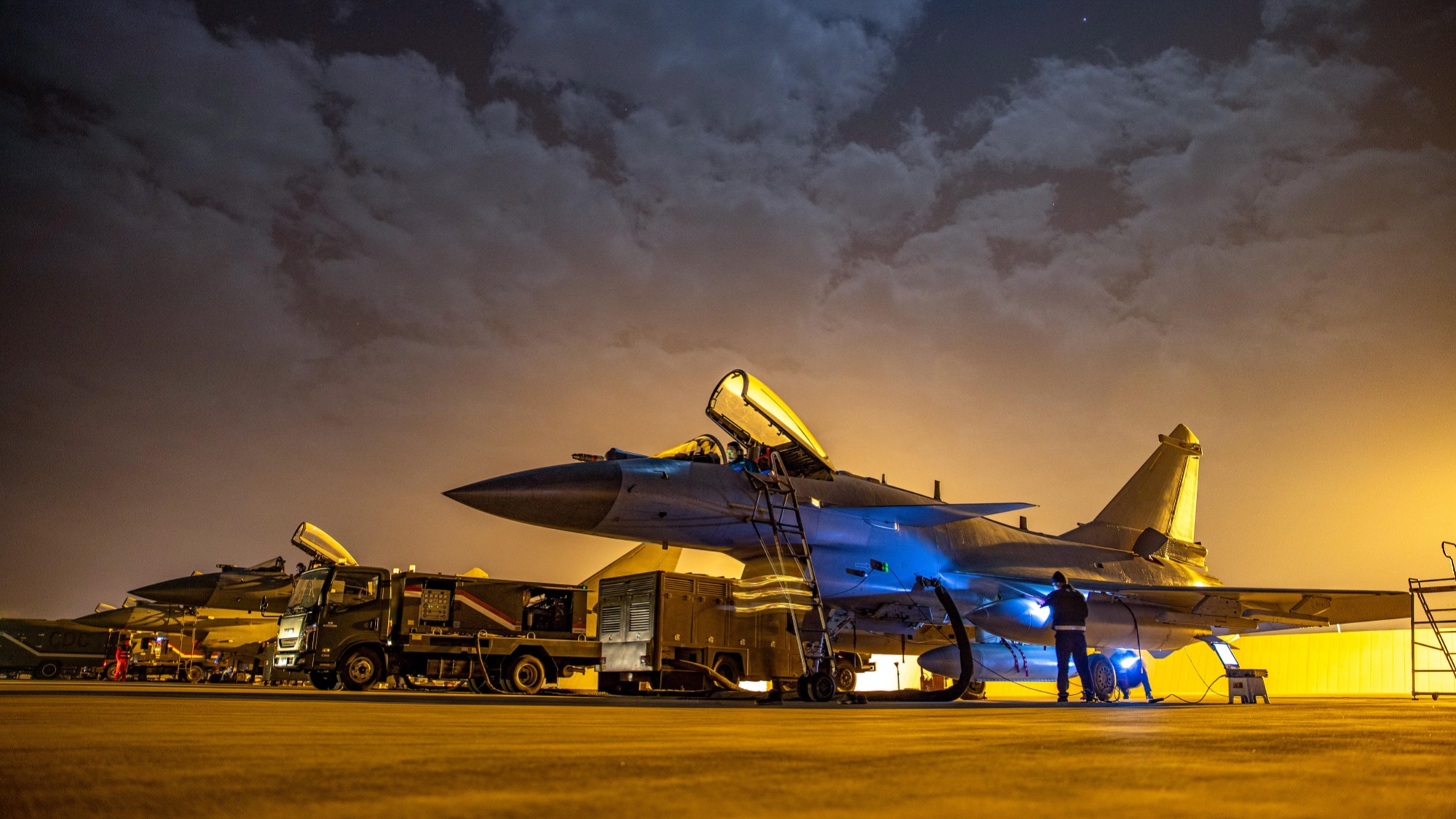 J-10 multi-role fighter jets take off for flight training