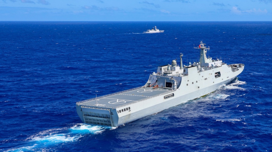 PLA naval vessels sail toward open sea