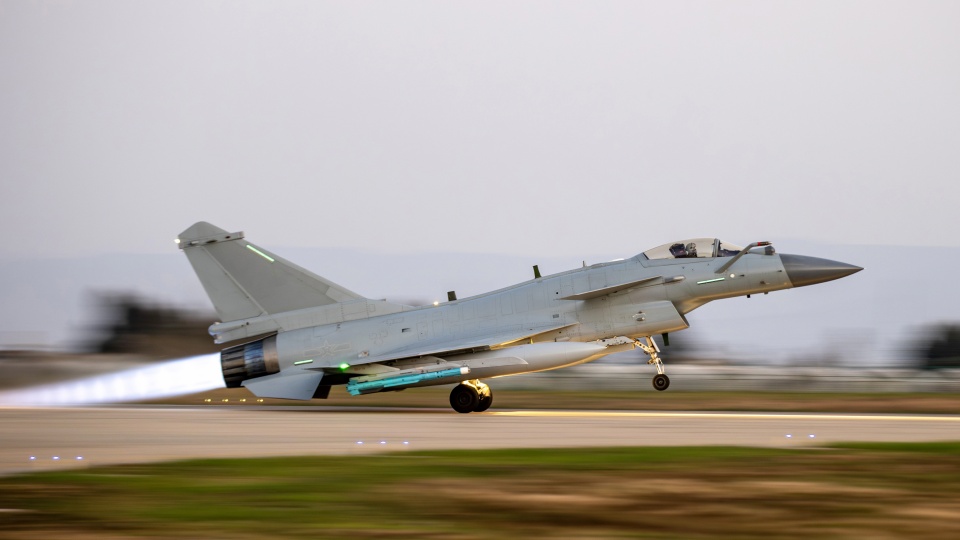 J-10 Fighter Jet Takes Off for Training