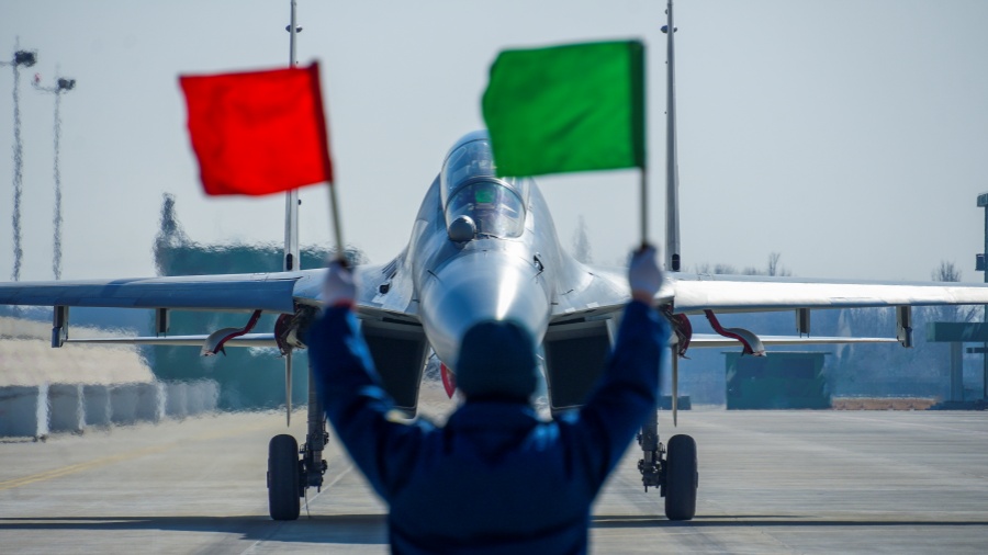 J-16 multi-role fighter jets take off for flight training