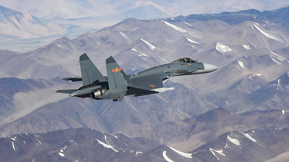 J-11 fighter jet in flight training