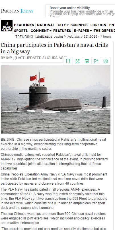 China Participates In Pakistan's Naval Drills In A Big Way - China Military