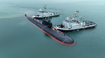 Submarine steams in the Yellow Sea