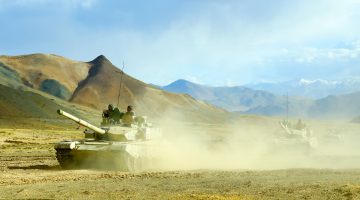 Tanks maneuver during tactical training