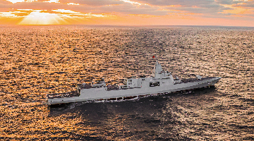 Type-055 destroyer sails at sea