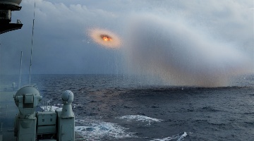 Frigate launches jamming bombs