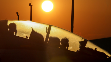 Fighter jet in night flight training exercise