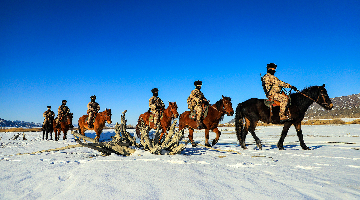 Soldiers patrol border area on horseback