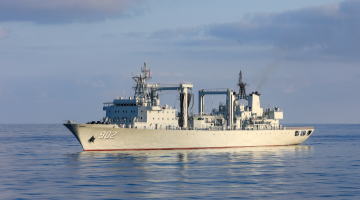 PLA naval ships in replenishment-at-sea training