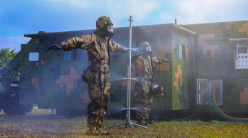 Chemical defense troops conduct emergency drill