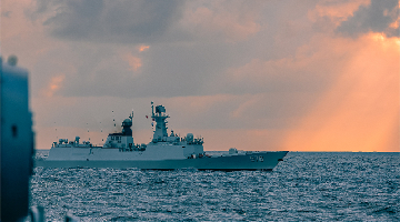 Type 054A guided-missile frigate in maritime training