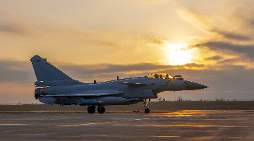 Fighter jets take off at sunset