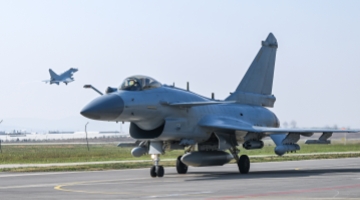 J-10 fighter jet fires at ground target