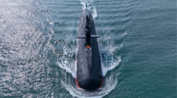 Submarine sails in a surface position