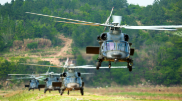 Z-20 utility helicopters lift off for training