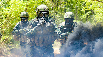 Soldiers in chemical defense training