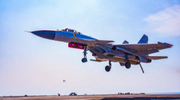 J-15 fighter jet takes off for training