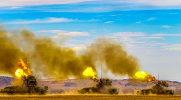 Anti-aircraft guns fire at mock targets