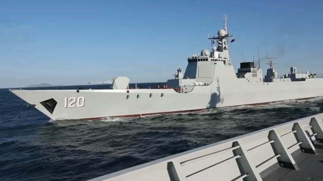 Naval vessels undertake actual combat training 