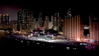 36,000-tonne warship Hainan glows at night in Hong Kong